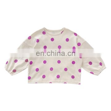 5643 Small MOQ for customer kids wear girls white loose wave dots t shirts