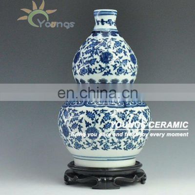 Oriental blue and white ceramic calabash vase