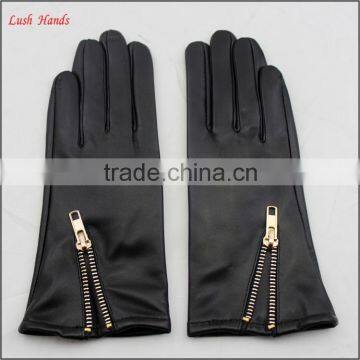 Ladies cheap fashion sheepskin leather hand gloves with zipper