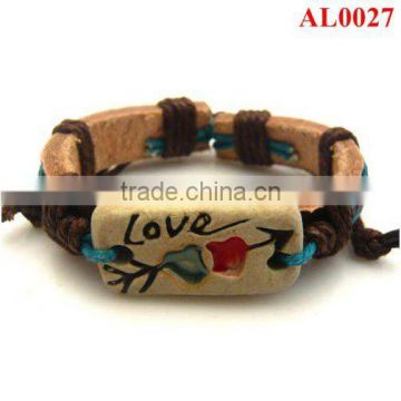 Genuine Leather Bracelet braid with adjustable cords and square ox bones AL0027