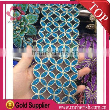Good quality cheap price blue green yellow cord lace fabric accessories for fashion clothes
