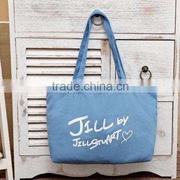 Eco-friendly cheap price foldable cotton canvas bag tote bag light blue portable recyclable shopping cotton bag