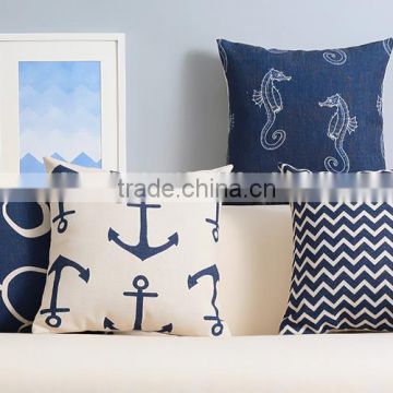 Decorative Blue Mediterranean Geometry Linen Car Cushion Cover