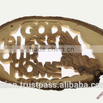 Olive Wood Hand Made Sign God Bless Our Home
