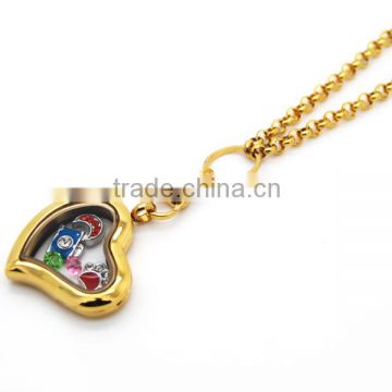 2014 Hot seller design heart shaped 316l stainless steel floating memory locket finished in gold plated LN3405