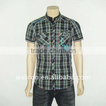 Latest China OEM ODM popular 100% cotton short sleeve style plaid casual men shirt