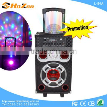 8inch promotion portable battery powered trolley speakers with bluetooth ,wireless MIC ,USB/SD/FM/Remote