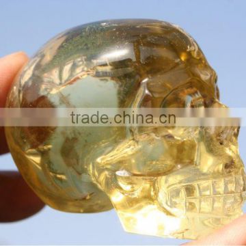 Tibetan green Phantom Quartz Rock Crystal Skull Carving