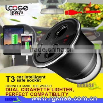 Rgknse/Lcose new design portable car charge dual usb car safety socket for mobile phone