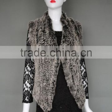 Square collar classic style women rabbit fur knitted vest