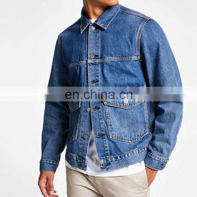 Cheap wholesale high quality custom button up denim fleece men jacket