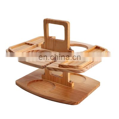 Bamboo Wooden Outdoor Folding Picnic Table with Wine Holder Camping Table Folding Garden Table