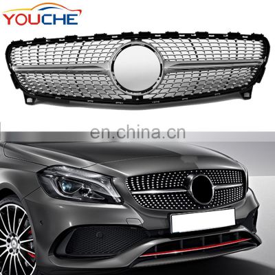 Diamond radiator front grille grill for Mercedes A class W176 facelift 2016-2018 silver ABS grille A180 A200