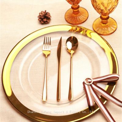Wholesale Clear Glass Dinner Under Plates Wedding Tableware Glass Charger Plates With Gold Rim