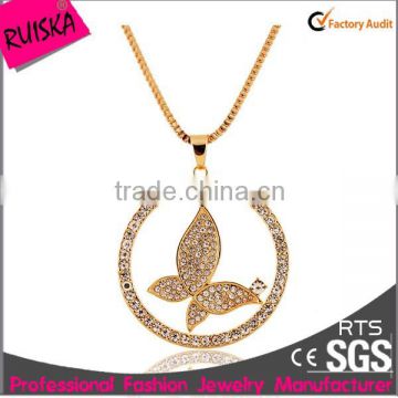 crystal butterfly with round beautiful gold pendants necklace