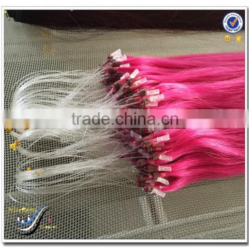 Wholesale top quality 100% human hair pink silky straight easy micro ring hair extensions