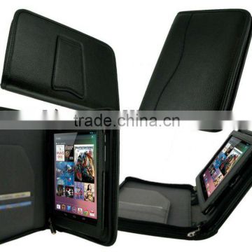 black color PU leather zipper case for google nexus 7 tablet