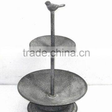 Industrial style garden decor metal stand 2 tiered birdbath