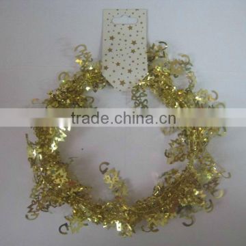 HOT SALE 9 feet Gold Metallic PVC Wired Tinsel Garlands w/ Merry Christmas disign for X'mas Decorations