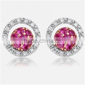 18K gold natural diamond plated ruby earring for women