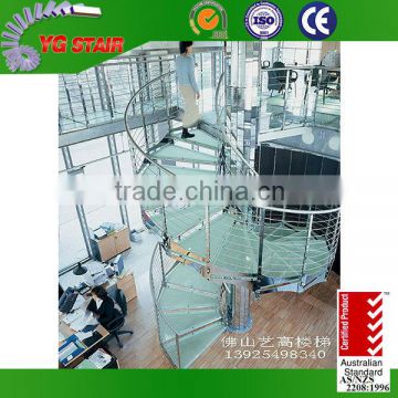 Office spiral glass stairs steel railing