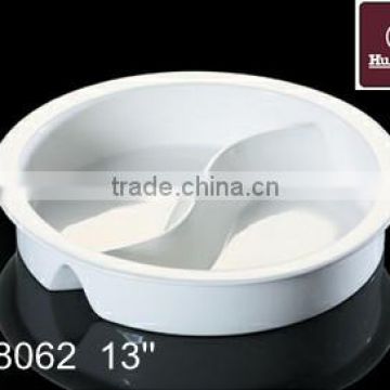 super white round porcelain 2 divide plate H8062