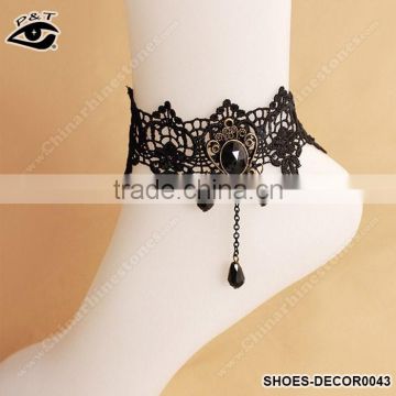 Vintage Style Anklets Black Rhinestone With Metal Chain Feet Ornaments