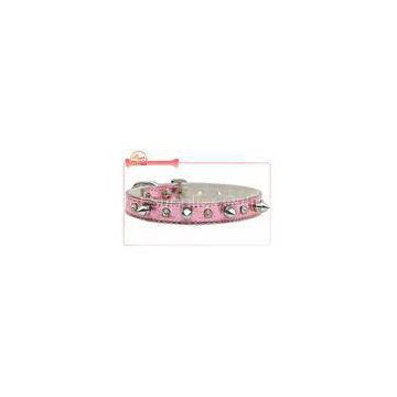 Fancy Metallic PU Pet Collar And Leash For Walking With Crystal Charm And Spike Hardware