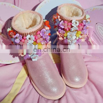 Aidocrystal fashion cute DIY pink color Flower shoes china cheap winter women boots