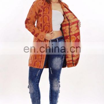 Vintage Kantha Long Jacket Reversible Quilted Sari Jacket Wholesaler