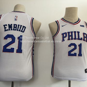 Philadelphia 76ers #21 Embiid Kids White Jersey