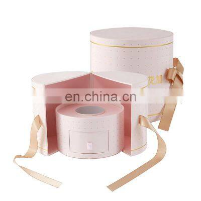 Round rigid gift box containers with ribbon display gift box for depotting permanent soap flower jewelry