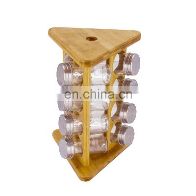 Eco-friendly Natural kitchen tabletop storage 4 tier spinning bamboo 16 jar revolving spice rack