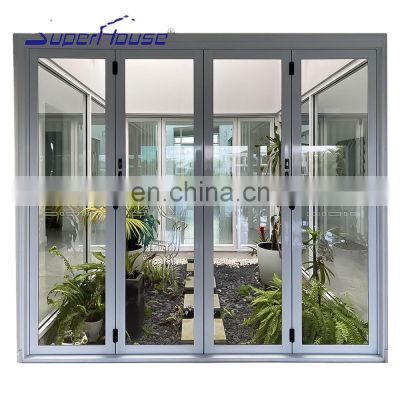 Superhouse folding glass windows NFRC AS2047 Standard Exterior  Aluminum Sliding Bi Fold Folding Patio Glass Doors