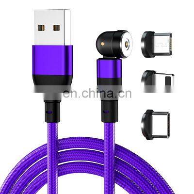 Wholesale 540 Rotation Magnet charging Phone 3in 1 2M Nylon Led Micro USB Type C Magnetic Charging Cable for phone