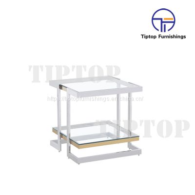 Modern Silver Stainless Steel Square End Table White Marble Top Side Table for Home Hotel