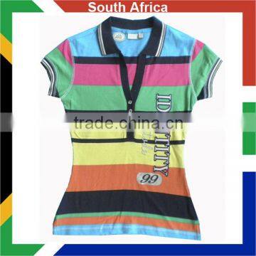 Embroidered yarn dyed women slim fit polo shirt/short sleeved print polo shirt/ V neck print shirt