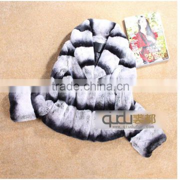 QD6493 Womens Clothing Zabra-stripe Rex Rabbit Fur Jacket New Products 2016