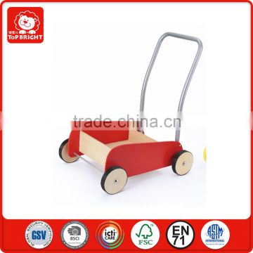 FSC wood eco-friendly material kid educational toy stroller mini wooden baby walker outdoor sports rolling baby walker wholesale