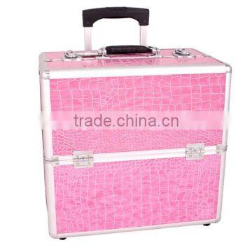 Clever Makeup Artist Rolling Train Case w/ 3 Tier Trays & Dividers - Pink ZYD-LG38