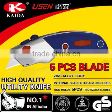 5 PCS Auto Loading Trapezoid blades Zinc alloy Utility Knife
