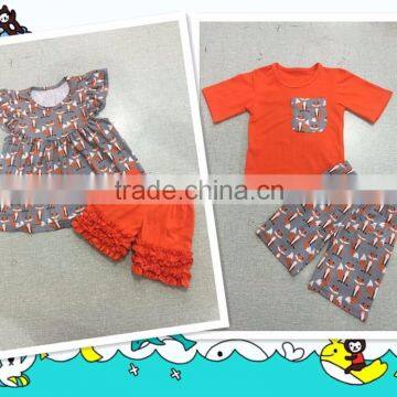 2016 new cute fox girls summer milk silk top icing shorts children clothing set