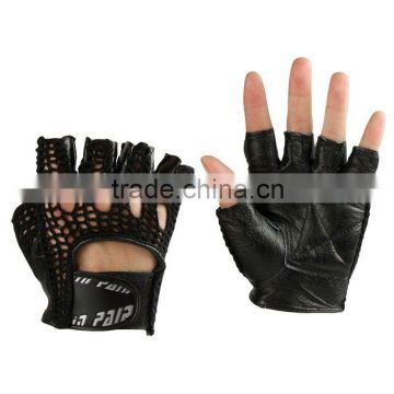 Mens Skidproof Mesh Leather Cowhide Fitness Gloves Sports Glove