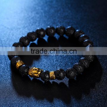 Gold figure of Buddha expandable bracelets natual black crystal jewelry volcanics bracelet lava