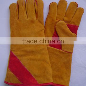 Durable yellow cow split leather welding gloves ZM711-G