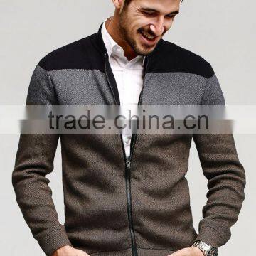 Wholesale high quality men zipper jacket sweatshirt without hood CVC(80/20)