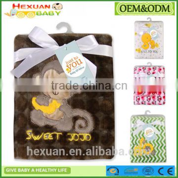 china supplier custom cartoon embroidered baby fleece blanket