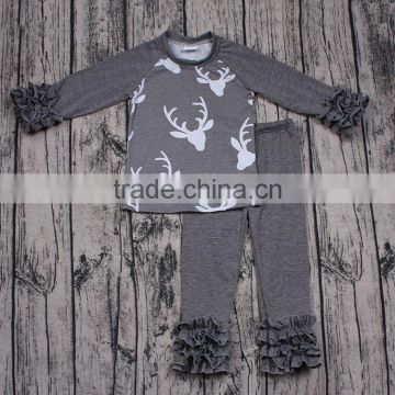 hot sale directly factory baby girls cheap clothing set reindeer print boutique outfits for children online wholesale clothes