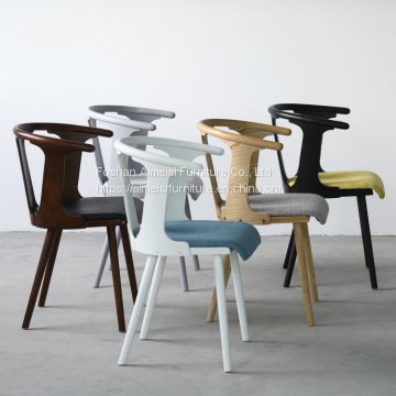 Modern luxury armrest fabric cushion wood dining chair
