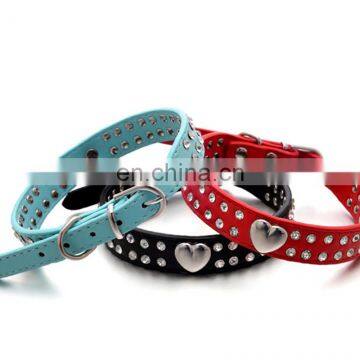 Best selling double drainage drill smooth peach heart pet collar cat dog collar PU dog chain